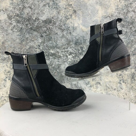 Keen Women's Size 6 Morrison Black Leather Wraparound Buckle Ankle Booties Boots - Picture 9 of 13